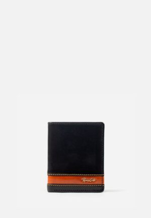BILLETERA DE ESTILO CASUAL EN CUERO ITALIANO Y DETALLES EN CONTRASTE